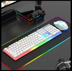 GTX350 Combo Colorful RGB LED Backlit USB Wired Gaming Keyboard and Mouse Combo - White