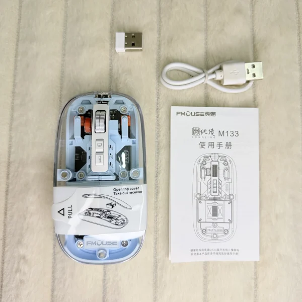 FMOUSE Transparent Crystal 2.4G + Bluetooth Magnetic Wireless Mouse – Blue