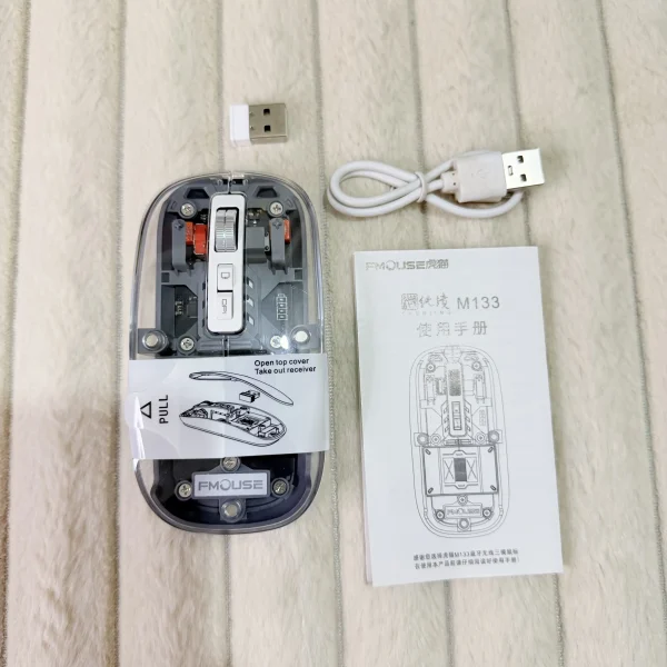 FMOUSE Transparent Crystal 2.4G + Bluetooth Magnetic Wireless Mouse – Gray